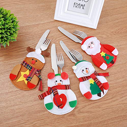 Gobesty Bolsa de Cubiertos navideños, 12 PCS Mini Soporte de vajilla navideño para decoración navideña Cubiertos para Bolsillos Set para el Restaurante del hogar Comedor (3 Estilos Diferentes)