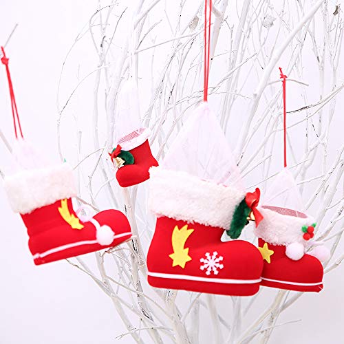 Gobesty Decoraciones navideñas Botas de Caramelo, 12 Piezas Botas navideñas de Caramelo Flocado Medias Paquete de contenedores de bocadillos Bolsas