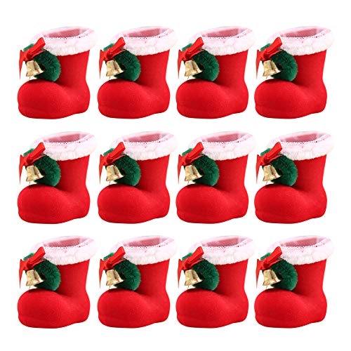 Gobesty Decoraciones navideñas Botas de Caramelo, 12 Piezas Botas navideñas de Caramelo Flocado Medias Paquete de contenedores de bocadillos Bolsas