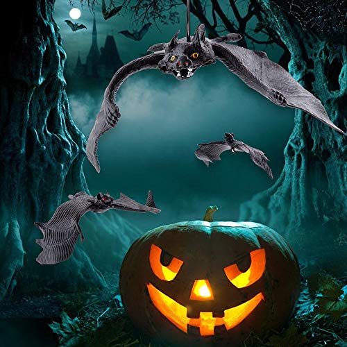 Gobesty Simulación Bat Halloween Colgando, 8 Piezas realistas y extrañas Adorno Colgante de Goma de murciélago de Halloween para la Fiesta de Halloween Travesura del día de los Inocentes