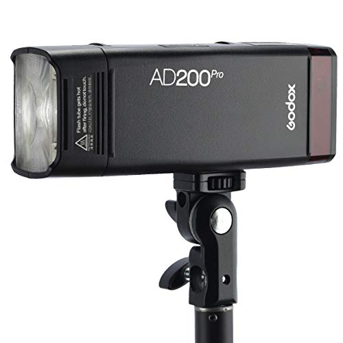 Godox AD200 Pro Version, 200Ws 2.4G Flash, 1/8000 HSS, 500 Flashes a Plena Potencia, 0.01-2.1s Recycling, Tiempo de Reciclaje para DSLR cámara con Kit BD-07 Barndoor y difusor