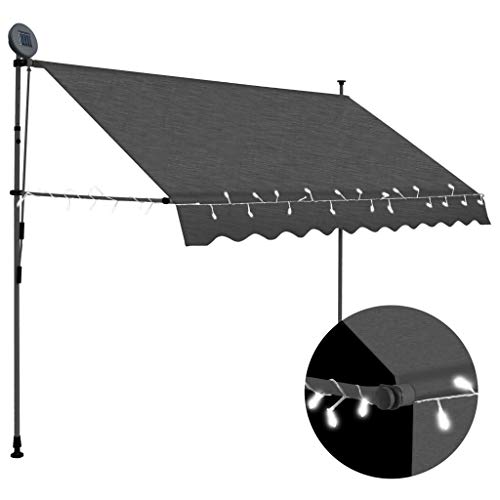 Goliraya Toldo Manual retráctil con LED Toldo para Bar Toldo Terraza Toldos Impermeables Exterior, Gris Antracita 250 cm