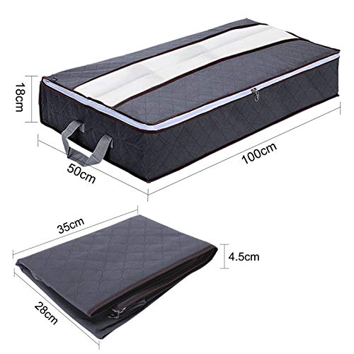 GoMaihe Cajas Almacenaje Ropa 3 Pcs, Bolsa de Almacenamiento Debajo de la Cama Tejido de Gran Capacidad, Organizador de Transpirable con Cremallera Robusta, Edredón, Manta, 100x50x18cm, Gris