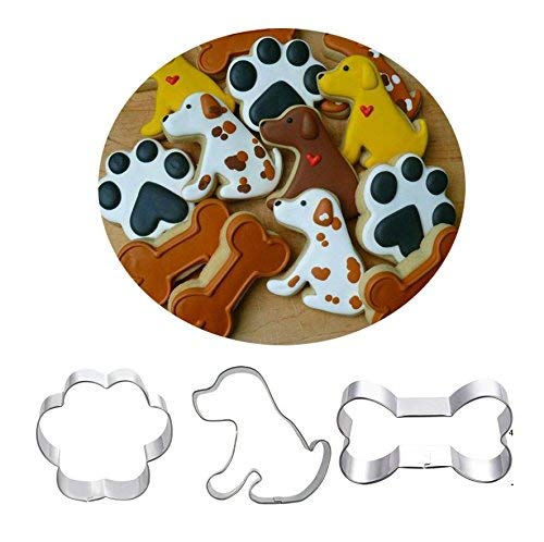 GOOAnn Juego de cortadores de Galletas para Huesos de Perros: Cortador de Galletas en Forma de Hueso para Perros, Estampado de Patas, Cachorros, caniches y casetas para Perros