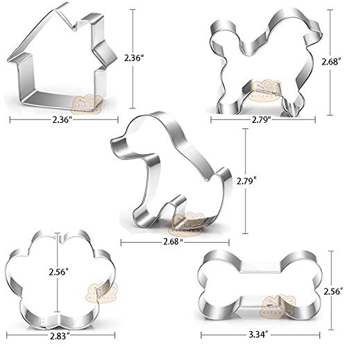 GOOAnn Juego de cortadores de Galletas para Huesos de Perros: Cortador de Galletas en Forma de Hueso para Perros, Estampado de Patas, Cachorros, caniches y casetas para Perros