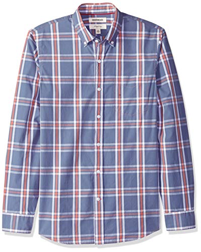 Goodthreads – Camisa de popelín a cuadros de manga larga de corte entallado y cuello abotonado para hombre, Azul (Denim Multi Plaid Den), US M (EU M)