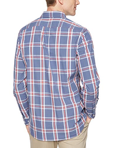 Goodthreads – Camisa de popelín a cuadros de manga larga de corte entallado y cuello abotonado para hombre, Azul (Denim Multi Plaid Den), US M (EU M)