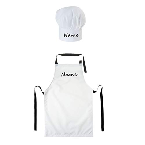 Gorro Cocinero + Delantal de cocina para niños de niño Bebé de Cocina ajustable con velcro Gorro de Chef con nombre/con texto Blanco [099]