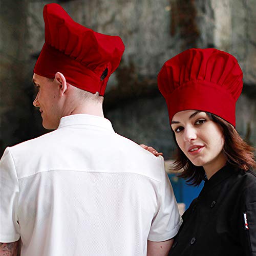 gorro de chef ajustable para adultos con elástico para cocinar, cocinar, cocinar, gorro de chef rosso