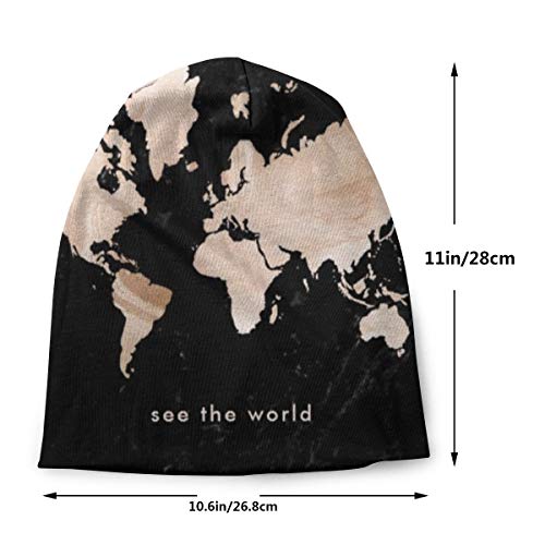 Gorro de Lana para Invierno, diseño de Mapa del Mundo en mármol Negro, Tejido cálido, elástico, Suave y Duradero