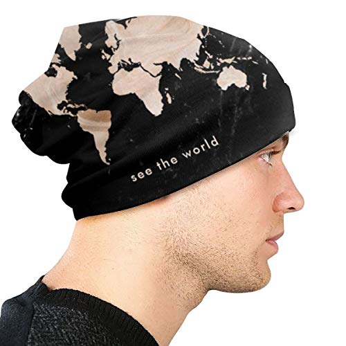 Gorro de Lana para Invierno, diseño de Mapa del Mundo en mármol Negro, Tejido cálido, elástico, Suave y Duradero