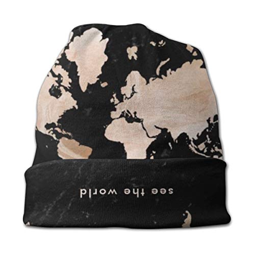 Gorro de Lana para Invierno, diseño de Mapa del Mundo en mármol Negro, Tejido cálido, elástico, Suave y Duradero