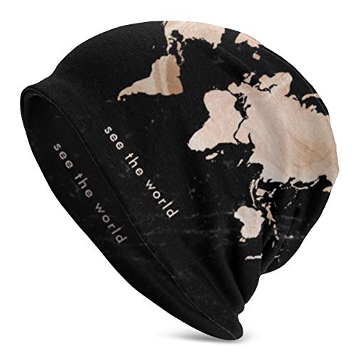 Gorro de Lana para Invierno, diseño de Mapa del Mundo en mármol Negro, Tejido cálido, elástico, Suave y Duradero