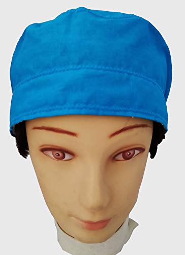 Gorros quirofano mujer AZUL para Pelo Largo, Enfermera, Cirujana, Dentista Veterinaria Cocinera con Absorbente en la frente, ajustable al gusto