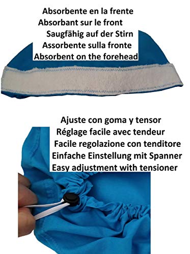 Gorros quirofano mujer AZUL para Pelo Largo, Enfermera, Cirujana, Dentista Veterinaria Cocinera con Absorbente en la frente, ajustable al gusto