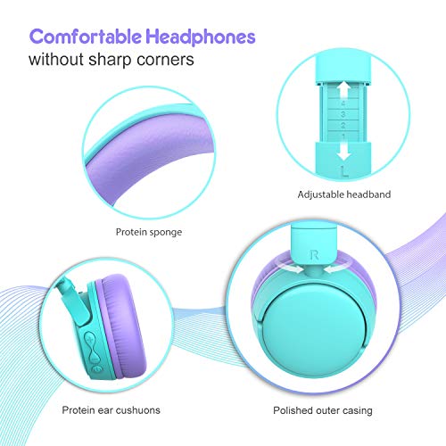 gorsun Auriculares Bluetooth para niños, Auriculares Plegable para niños con 85dB Volumen Limitado, Auriculares Ajustable y Plegable con micrófono-púrpura