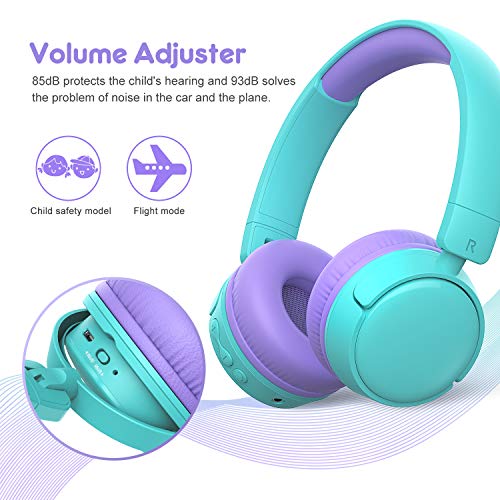 gorsun Auriculares Bluetooth para niños, Auriculares Plegable para niños con 85dB Volumen Limitado, Auriculares Ajustable y Plegable con micrófono-púrpura