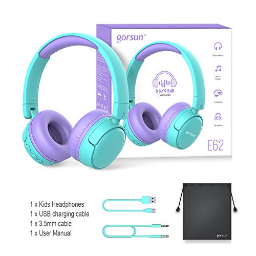 gorsun Auriculares Bluetooth para niños, Auriculares Plegable para niños con 85dB Volumen Limitado, Auriculares Ajustable y Plegable con micrófono-púrpura