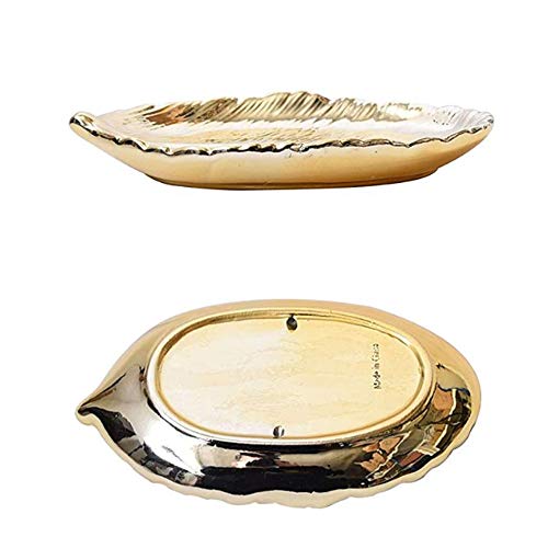 gotyou Bandeja de Hojas Doradas,Bandeja de Almacenamiento de Cerámica Dorada/Bandeja de Frutas/Bandeja de Joyas/Bandeja de Decoración del Hogar,Bandeja de Almacenamiento,9cm * 14,8cm