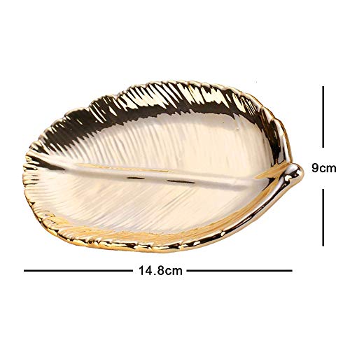 gotyou Bandeja de Hojas Doradas,Bandeja de Almacenamiento de Cerámica Dorada/Bandeja de Frutas/Bandeja de Joyas/Bandeja de Decoración del Hogar,Bandeja de Almacenamiento,9cm * 14,8cm