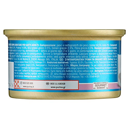 Gourmet - Comida húmeda para Gatos Diamant, láminas de atún en Pastel de gelatina con Dorada, 85 g, 24 Unidades