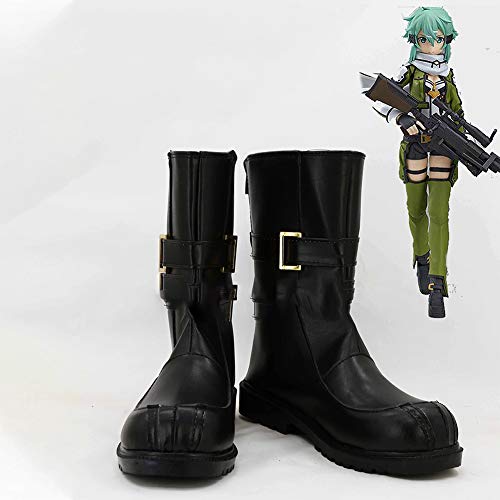 Gowell Cosplay Zapatos Anime Espada Arte Online Temporada 2 Asada Shino Unisex PU Mid Calf Boot Con Cremallera,45