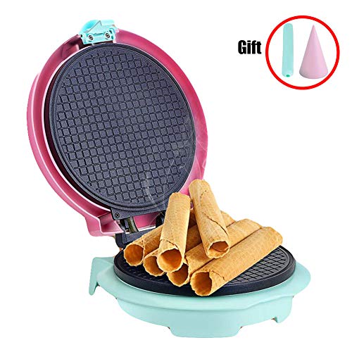 GOYOO Waffle Cone Maker Incluye Rodillo Moldeador y máquina de Cono de Helado casero, Rosa,Rosado