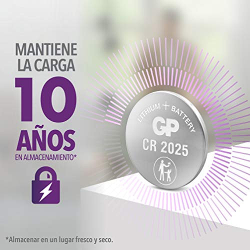 GP CR2025 3V - Pack de 10 Pilas CR 2025 de Litio botón | Sin Mercurio | Pack Compuesto por 2 blísters de 5 Pilas CR2025 / DL2025 envasadas Individualmente