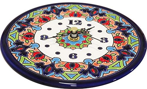 Grabado y Cerámica Española Reloj Decorativos para Hogar, Pintados a Mano con la técnica de la Cuerda Seca 14 CM. Cerámica Andaluza 61404