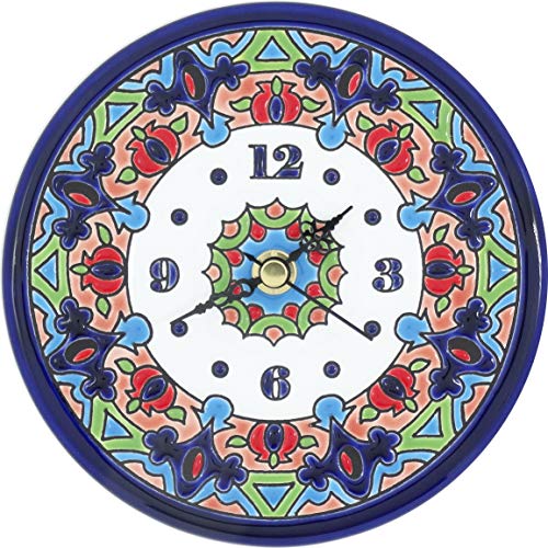 Grabado y Cerámica Española Reloj Decorativos para Hogar, Pintados a Mano con la técnica de la Cuerda Seca 14 CM. Cerámica Andaluza 61404