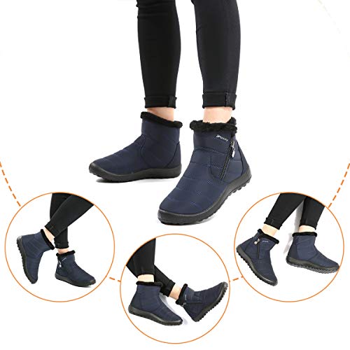 gracosy Botas de Mujer 2020 Otoño Invierno Goma Encaje Forro de Piel Punta Redonda Botas de Nieve Zapatos de Trabajo Formal Calzado Antideslizante Ligero Botines Que Caminan