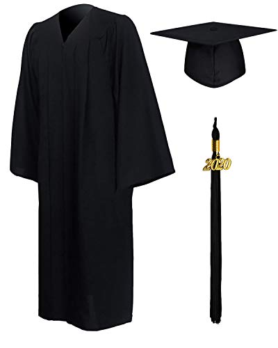 GraduationMall Toga y Birrete Graduacion Adulto 2020 con Borla Gorro Graduacion Unisex para Bacholr de Secundaria y Universidad Negro