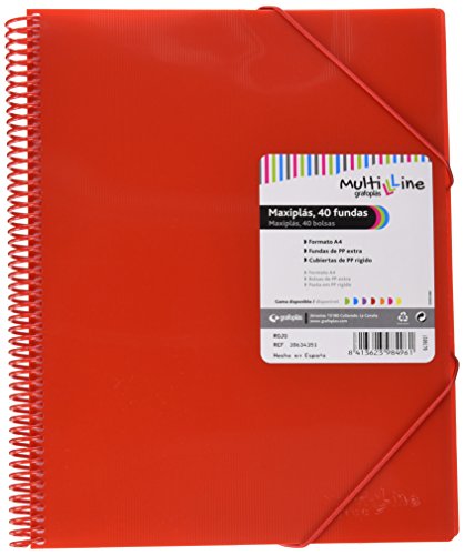 Grafoplás 39834351 － Carpeta espiral con fundas A4 － Color rojo y 40 fundas