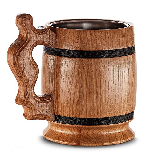 Gran Jarra de Cerveza de Madera – Roble – Confección Artesana con Materiales de Calidad – Revestida con Metal – Resistente – Robusta – Duradera