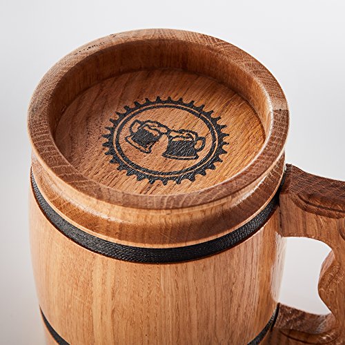 Gran Jarra de Cerveza de Madera – Roble – Confección Artesana con Materiales de Calidad – Revestida con Metal – Resistente – Robusta – Duradera