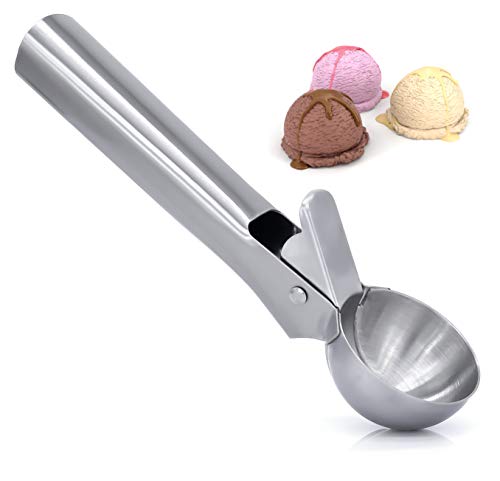 Granny´s Kitchen Cuchara de Acero Inoxidable para Servir Helado - Cuchara Profesional Dosificadora Porciones de Helado con Gatillo - Diámetro de Bola: 5 cm