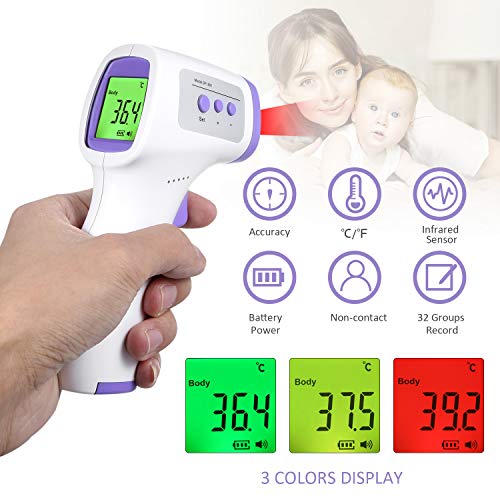 Grborn Termómetro infrarojo Termómetro Digital infrarrojo para el Cuerpo de Temperatura de la Frente del oído sin Contacto de Alta precisión con Pantalla LED para bebés y Adultos