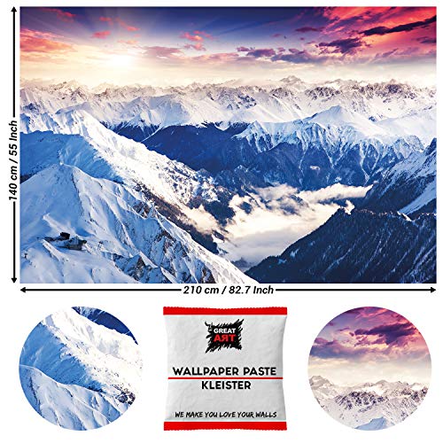 GREAT ART Foto Mural Imagen Panoramica de los Alpes Diseno Montana Natural 210 x 140 cm - Papel Pintado 5 Piezas incluye Pasta para pegar