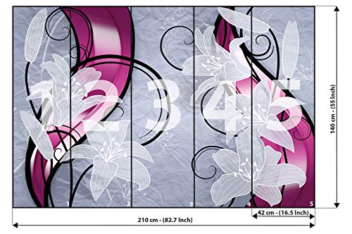 GREAT ART Papel Pintado Decoraciones de Pared Lirio Blanco - Floral Arte Mural Diseño Flores Imagen 210 x 140 cm - Papel Tapiz 5 piezas incluye pasta