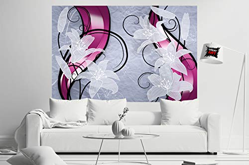 GREAT ART Papel Pintado Decoraciones de Pared Lirio Blanco - Floral Arte Mural Diseño Flores Imagen 210 x 140 cm - Papel Tapiz 5 piezas incluye pasta