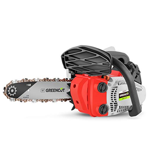 GREENCUT GS250X-10 - Motosierra Poda de gasolina 25,4cc y 1,4cv con espada de 10'' Arranque Easy-Start, Sistema Anti-Vibración, Incluye protector de espada y KIT