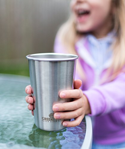 Greens Steel Taza de Acero Inoxidable de 16 oz/473ml (Paquete de 4) Vasos Copas de Metal Tumbler Apilables Premium