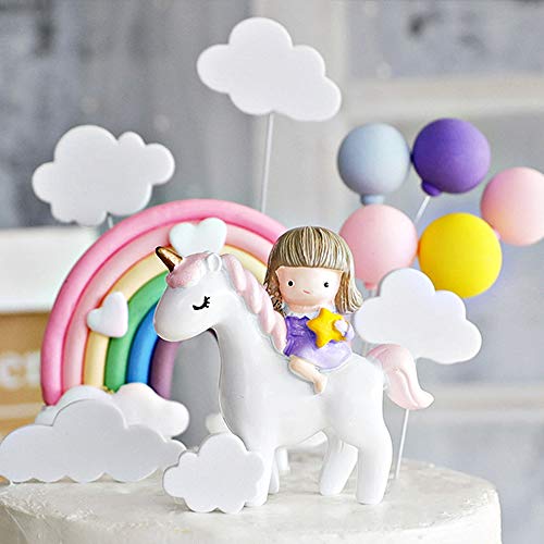 Gresunny Decoración para Tarta de Unicornio Decoración de Pasteles Cumpleaños Nube Arcoiris Globos Unicornio Cake Toppers Kit Toppers para Tartas para Cumpleaños de Infantiles Tiesta de Baby Shower