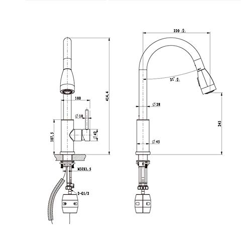 Grifo Cocina Tactil Alto Caño Extraible 360° Giratorio 2 Funciones con Ducha Grifos de Fregadero Mezclador para Agua Fría y Caliente Grifos Fregadero-Negro