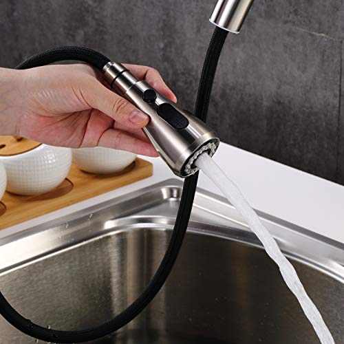 Grifo de Cocina Tire Extraíble 360° Giratorio Fregadero de Lavabo Monomando de Alta Presión 3 Vías Grifería Extensible con Ducha Extraíble Acero Inoxidable de Agua Fría y Caliente(3/8")