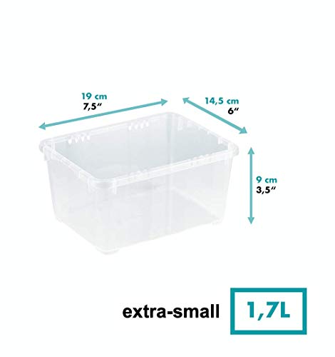 Grizzly 12 x Caja de Almacenaje con Tapa de 1,7 L - Cajón de Plástico Transparente Apilable - Caja Multiusos Organizador de Armarios para Ordenación de Ropa