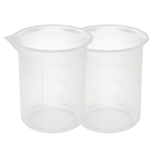 Growment Cocina Laboratorio Graduado Vaso Espesan la Taza medidora de plastico Transparente con Tapa jarro 200mL 2unids de medicion