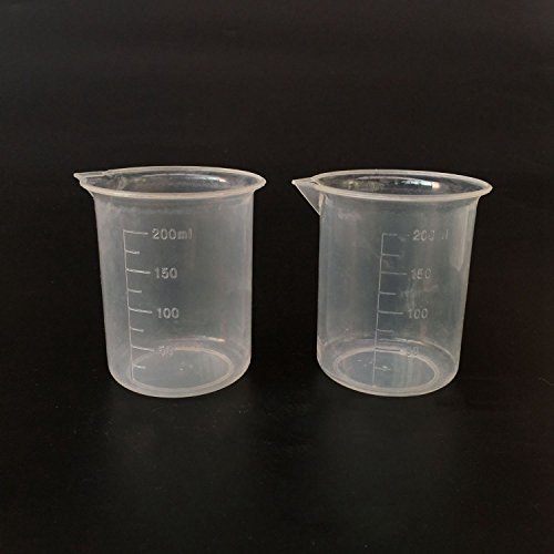 Growment Cocina Laboratorio Graduado Vaso Espesan la Taza medidora de plastico Transparente con Tapa jarro 200mL 2unids de medicion