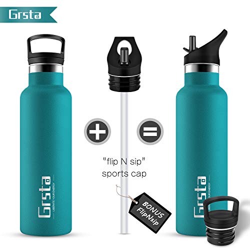 Grsta Botella Agua Acero Inoxidable - Termo para Agua Fria 750ml/Verde Oscuro Botella Termica sin BPA Aislamiento de Vacío de Doble Pared Reutilizable para Niños, Colegio, Sport, Familia