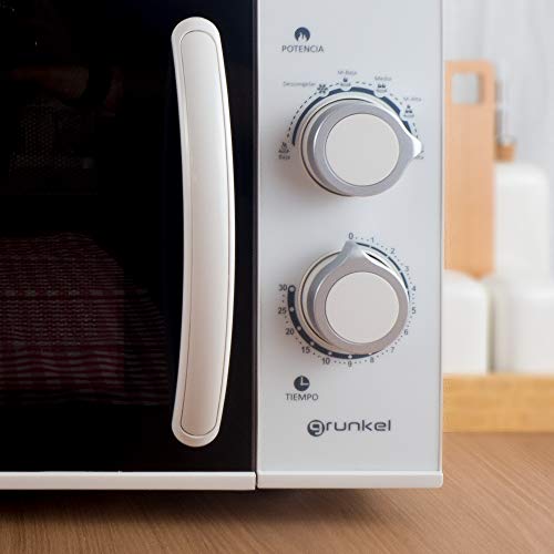 Grunkel - MWG-25SG - Microondas con grill de 25l de capacidad y 6 niveles de potencia. Función descongelación y temporizador hasta 30 minutos - 900W - Blanco